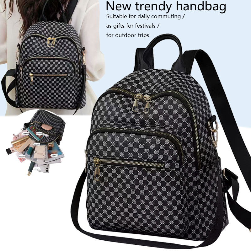 Vintage Fashion Boutique - 시크한 빈티지 기하학 패턴 PU 백팩,