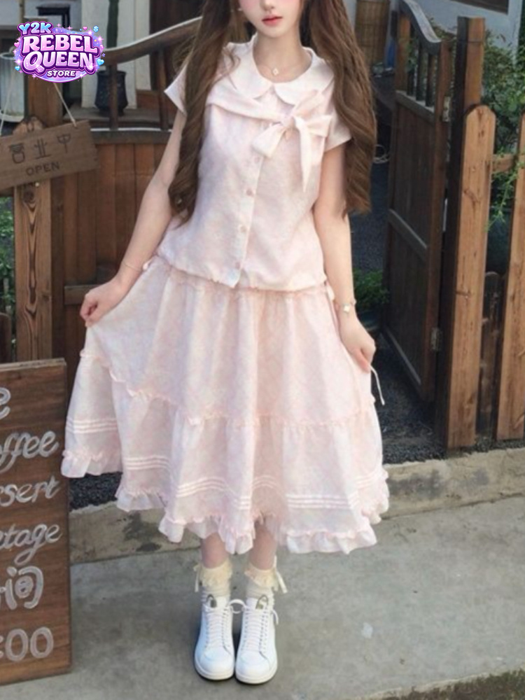 Vintage Fashion Outfit - 일본 빈티지 스타일 스윗 보우 피터팬