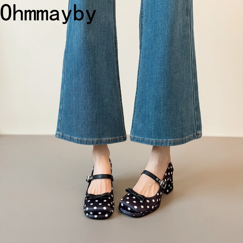 빈티지 두꺼운 굽 물방울 무늬 여성 메리 제인 슈즈 패 - Vintage Fashion Women Dresses 리뷰 및 가격
