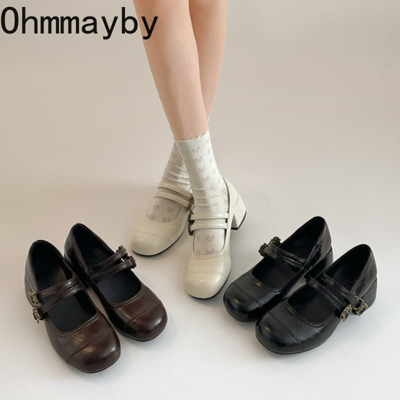 빈티지 두꺼운 굽 여성 메리 제인 슈즈 패션 메탈 버클 - Vintage Fashion Women Dresses 리뷰 및 가격