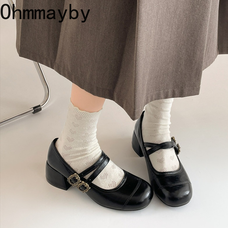 빈티지 두꺼운 굽 여성 메리 제인 슈즈 패션 메탈 버클 - Vintage Fashion Women Dresses 리뷰 및 가격