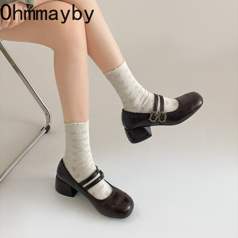 빈티지 두꺼운 굽 여성 메리 제인 슈즈 패션 메탈 버클 - Vintage Fashion Women Dresses 리뷰 및 가격