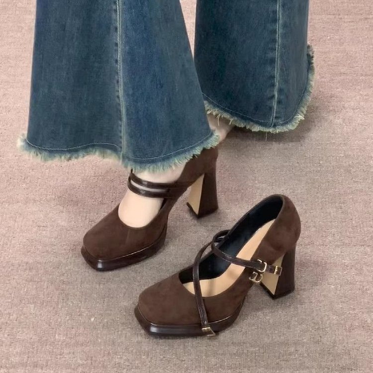 빈티지 두꺼운 굽 여성 메리제인 슈즈 연회 파티 버클  - Vintage Fashion Women Dresses 리뷰 및 가격