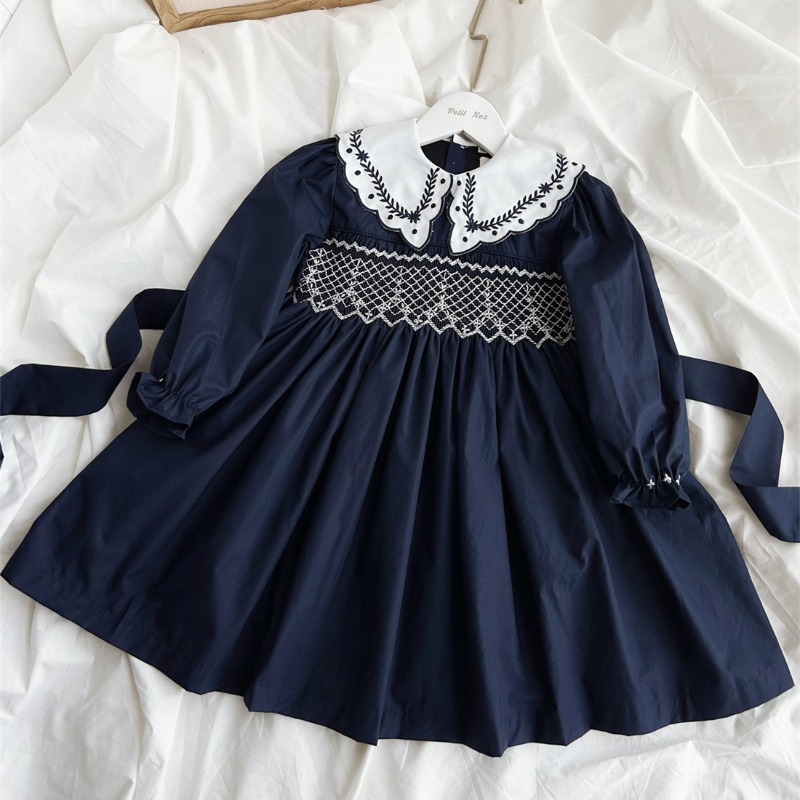 빈티지 다크 블루 손자수 여아 긴팔 드레스 수제 부티크 - Vintage Fashion Boutique 리뷰 및 가격