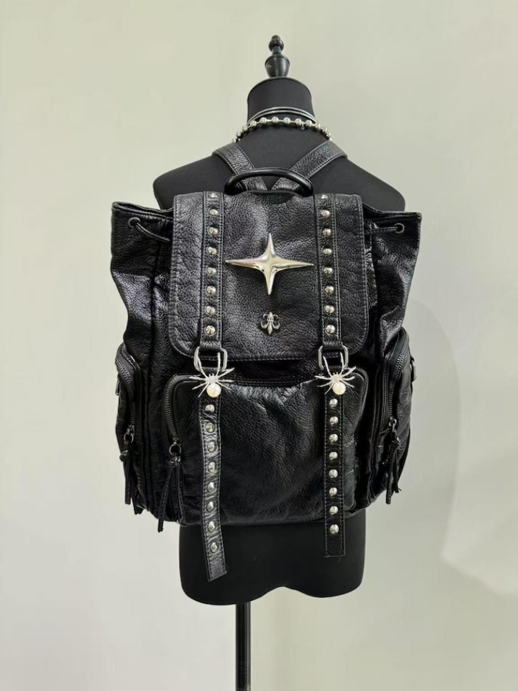 고딕 펑크 PU 가죽 숄더 백 리벳 Y2K 배낭 여성용 - Vintage Fashion Boutique 리뷰 및 가격