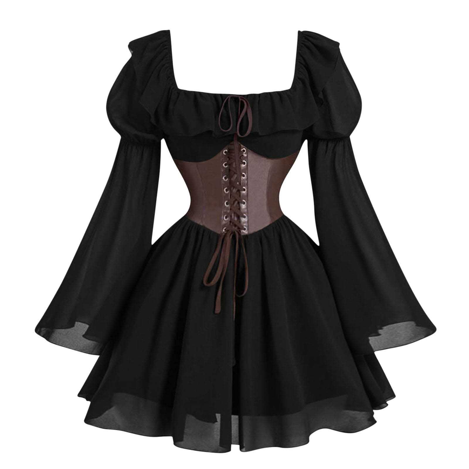 르네상스 중세 긴 소매 여성 퍼프 슬리브 드레스 할로윈 - Vintage Fashion Women Dresses 리뷰 및 가격