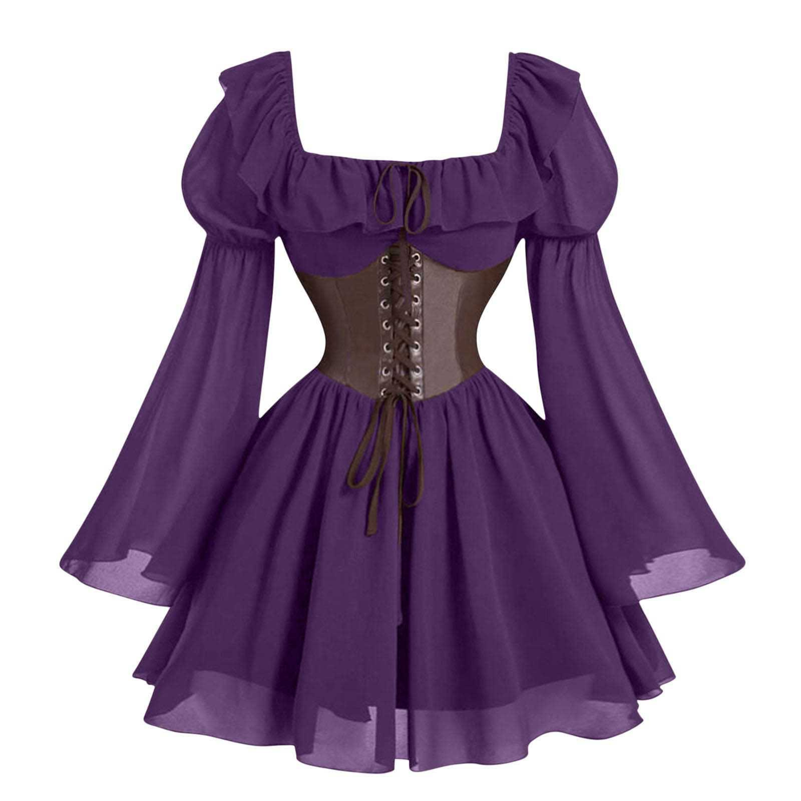 르네상스 중세 긴 소매 여성 퍼프 슬리브 드레스 할로윈 - Vintage Fashion Women Dresses 리뷰 및 가격