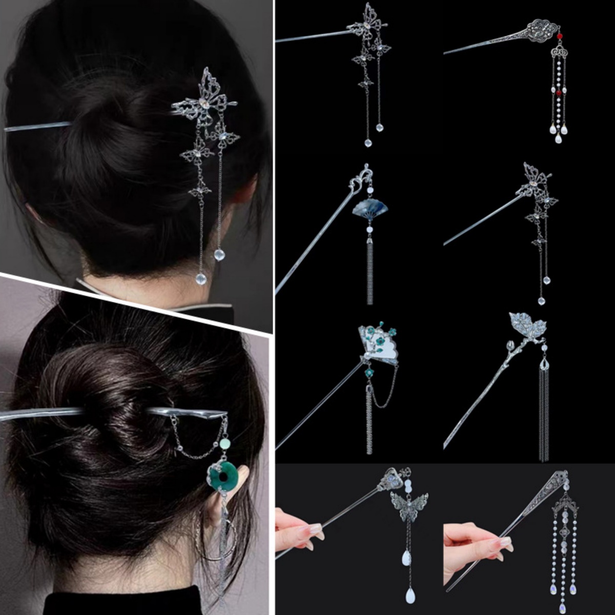 18cm 중국 스타일 머리핀 우아한 꽃 나비 술 헤어  - Vintage Fashion Jewelry 리뷰 및 가격