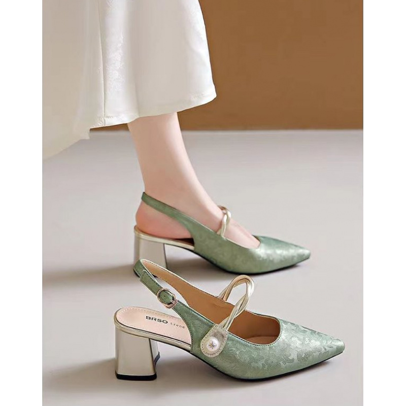 2026 우아한 여성용 포인티드 토 슬링백 블록 힐 샌 - Vintage Fashion Women Dresses 리뷰 및 가격